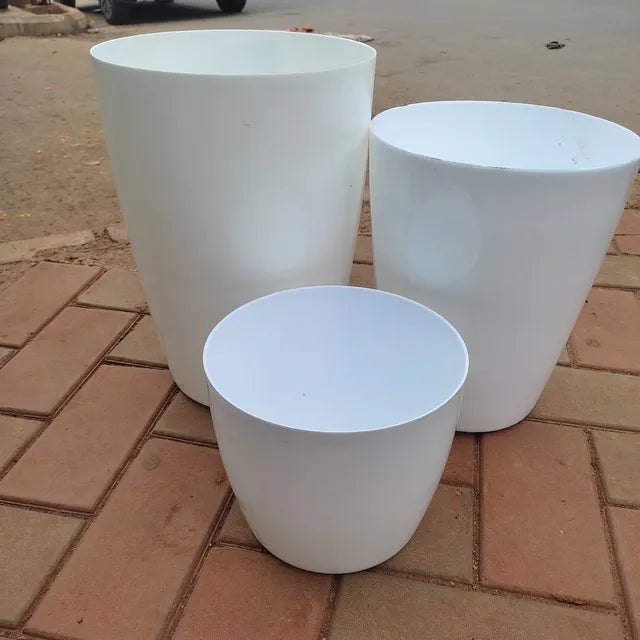 Set of 3 - 7,9 & 11 Inch White Elegant Sphere Plastic Pot
