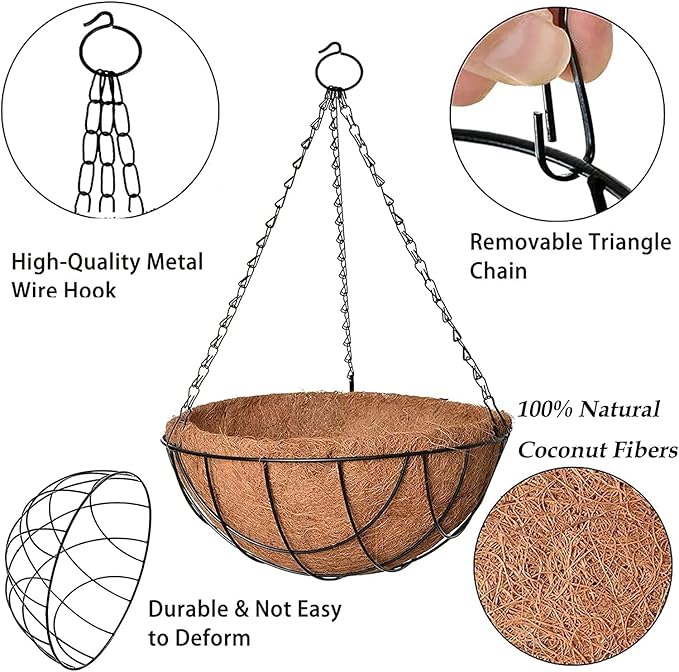 Coir Hanging Basket with Metal Hanging Chain -- set of 2