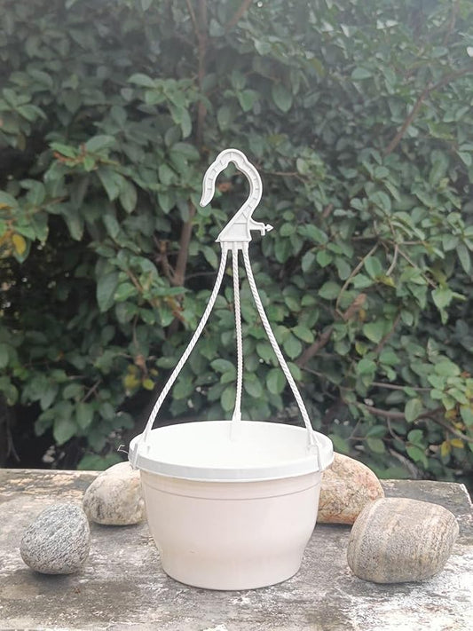 Plastic Hanging-Flower Pot  White -- set of 2