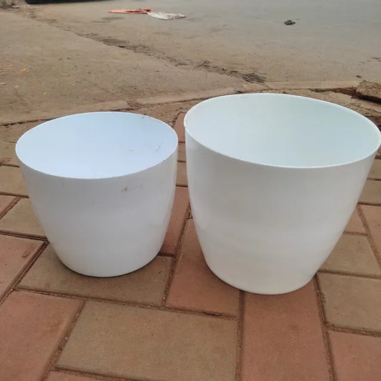 Set of 2 - 7 & 9 Inch White Elegant Sphere Plastic Pot