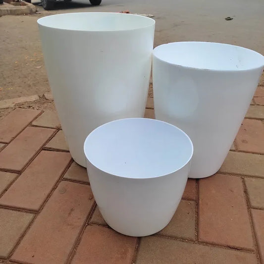 Set of 3 - 7,9 & 11 Inch White Elegant Sphere Plastic Pot
