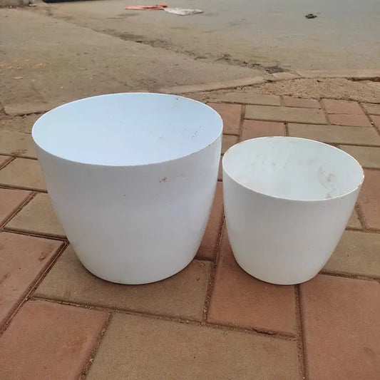 Set of 2 - 7 & 11 Inch White Elegant Sphere Plastic Pot